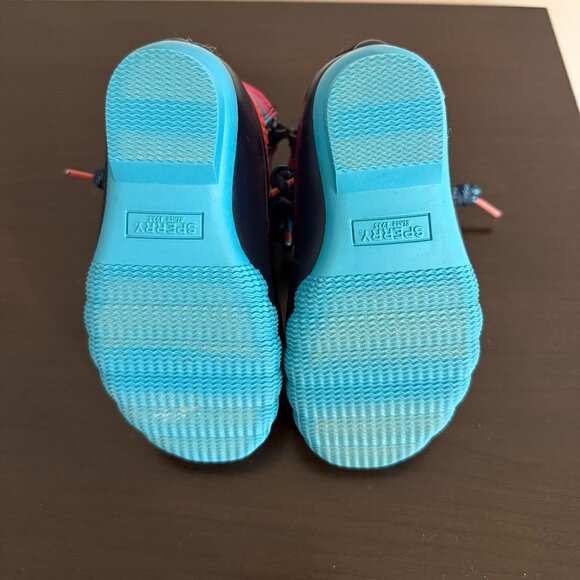 Sperry Toddler Duck Boots Size 7 Navy Teal Pink Lace-Up Rain Boots - Picture 7 of 8